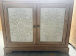 Rustic Vintage Accent Cabinet with Carved Floral Panels