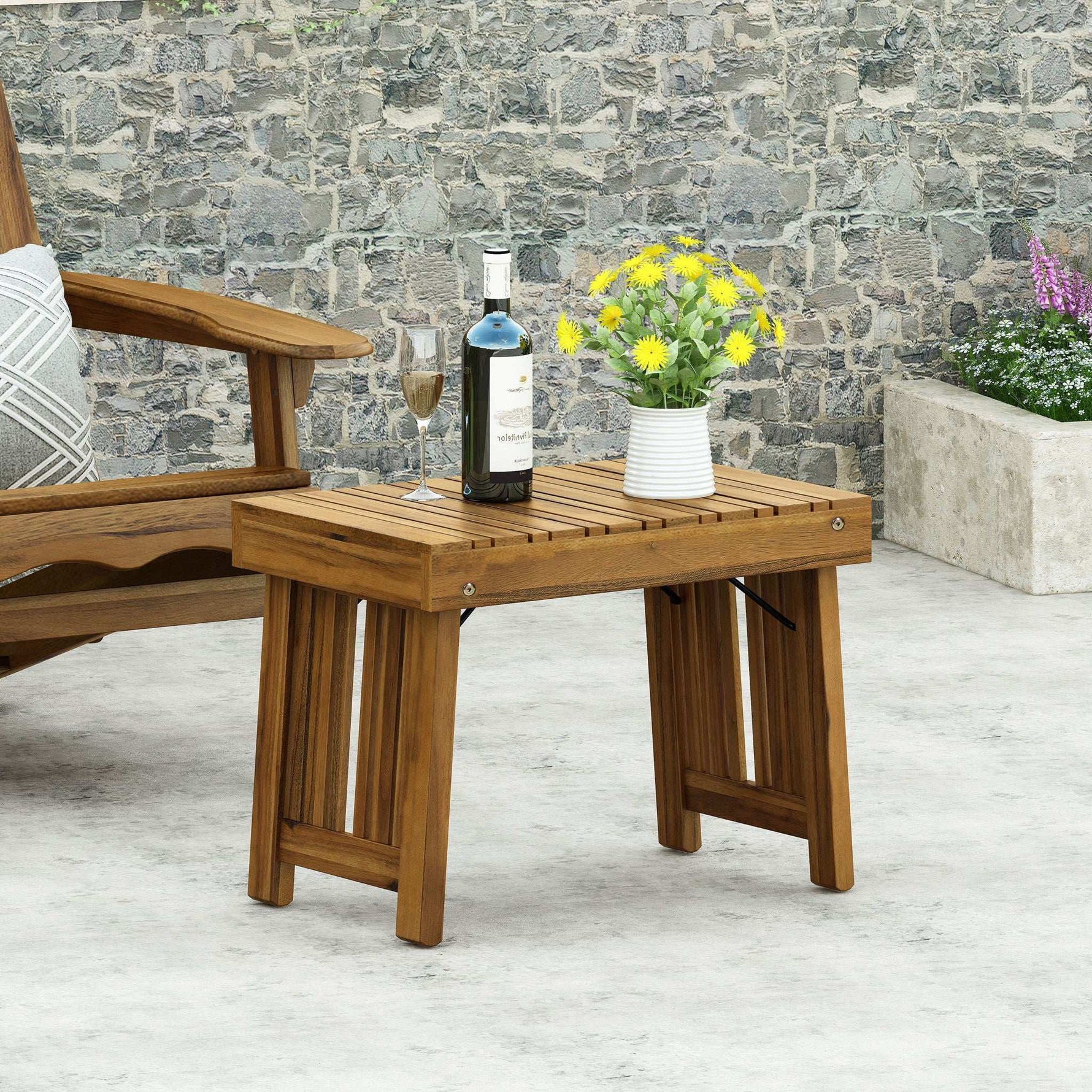 Temptation Outdoor Foldable Side Table With Slat Design