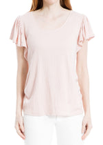 Max Studio Women's Flutter Sleeve Crinkle Jersey Top, Blush, Large