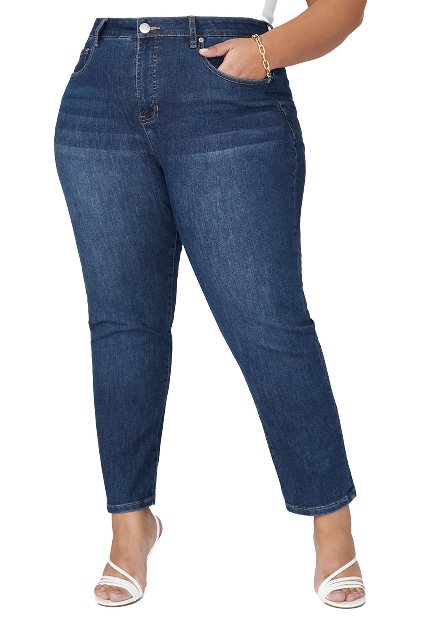 ELOQUII Women's Plus Size The Leigh Super Stretch Slim Leg Jean - 30, Dark Wash