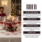 Khen Christmas Candy Cane Bow Wine Glasses - Set of 2