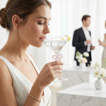 Single Clear Martini Glass with Pink Bow on Stem, One Piece