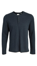 Billy Reid Men's Herringbone Terry Henley, True Navy, X-Large