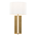 Cosmo 28" Glam Metal Table Lamp in Antique Brass and White Linen