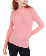 Hippie Rose Juniors' Ribbed Mock-Neck Top Neon Pink M