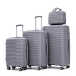 4-Piece PP Spinner Wheel Luggage Set with Cosmetic Case, Light Gray