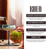 Khen Colored Acrylic Coupe Glasses – Set of 4 Stemmed 8 oz