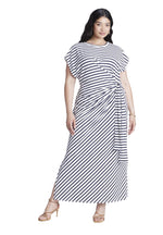ELOQUII Women's Plus Size Easy Tee Dress - 18/20, Navy Cream Stripe