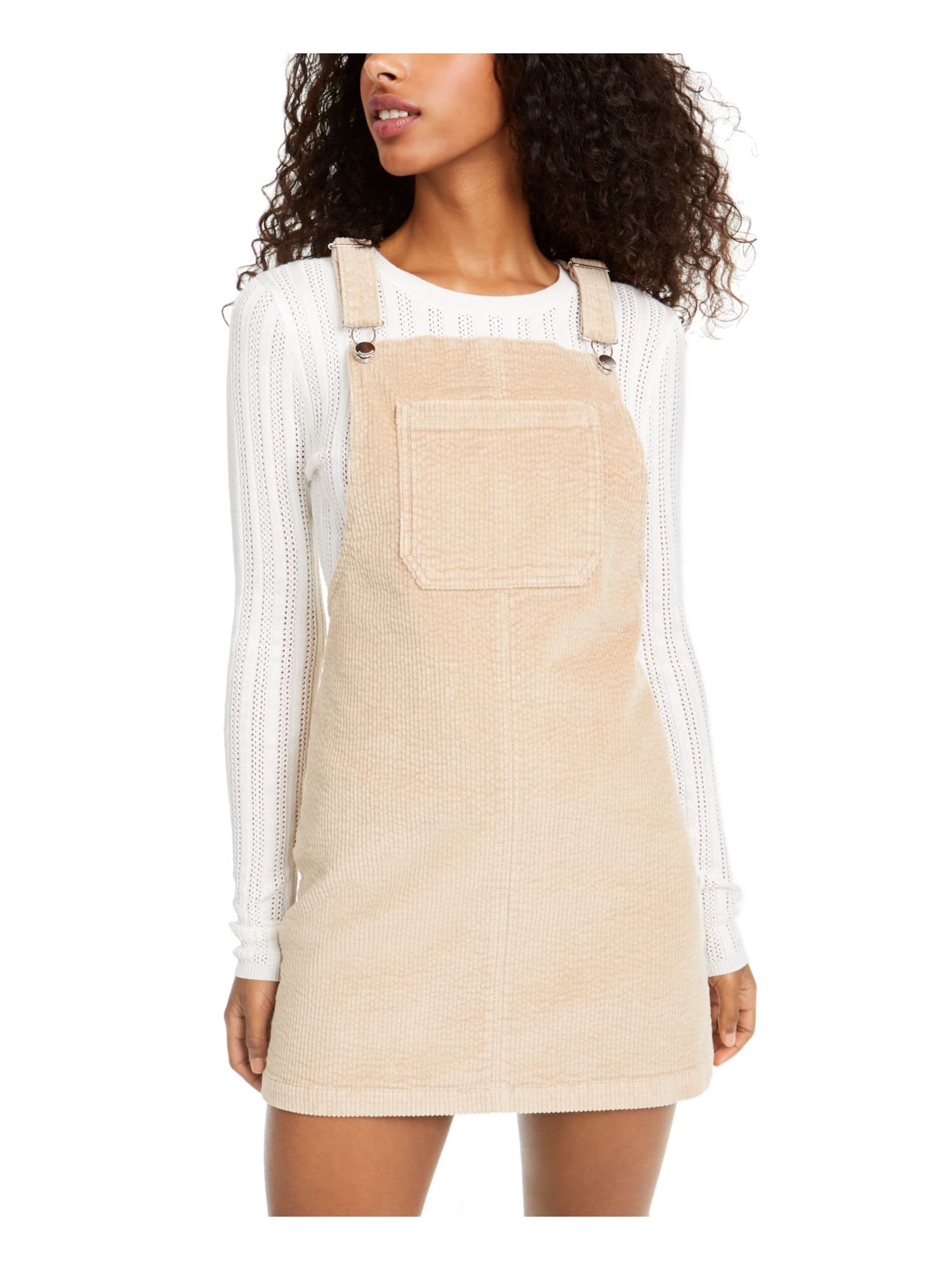 Tinseltown Womens Juniors Corduroy Ribbed Skirt Overalls Beige L