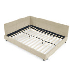 Mid-Century Storage Upholstered Tufted Bed Frame with Backrest and Armrests