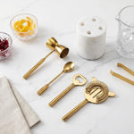 Gold Marble Cocktail Bar Tool Set, 5 Piece 9.06 x 3.75 Inch White Stone Holder Stainless Steel
