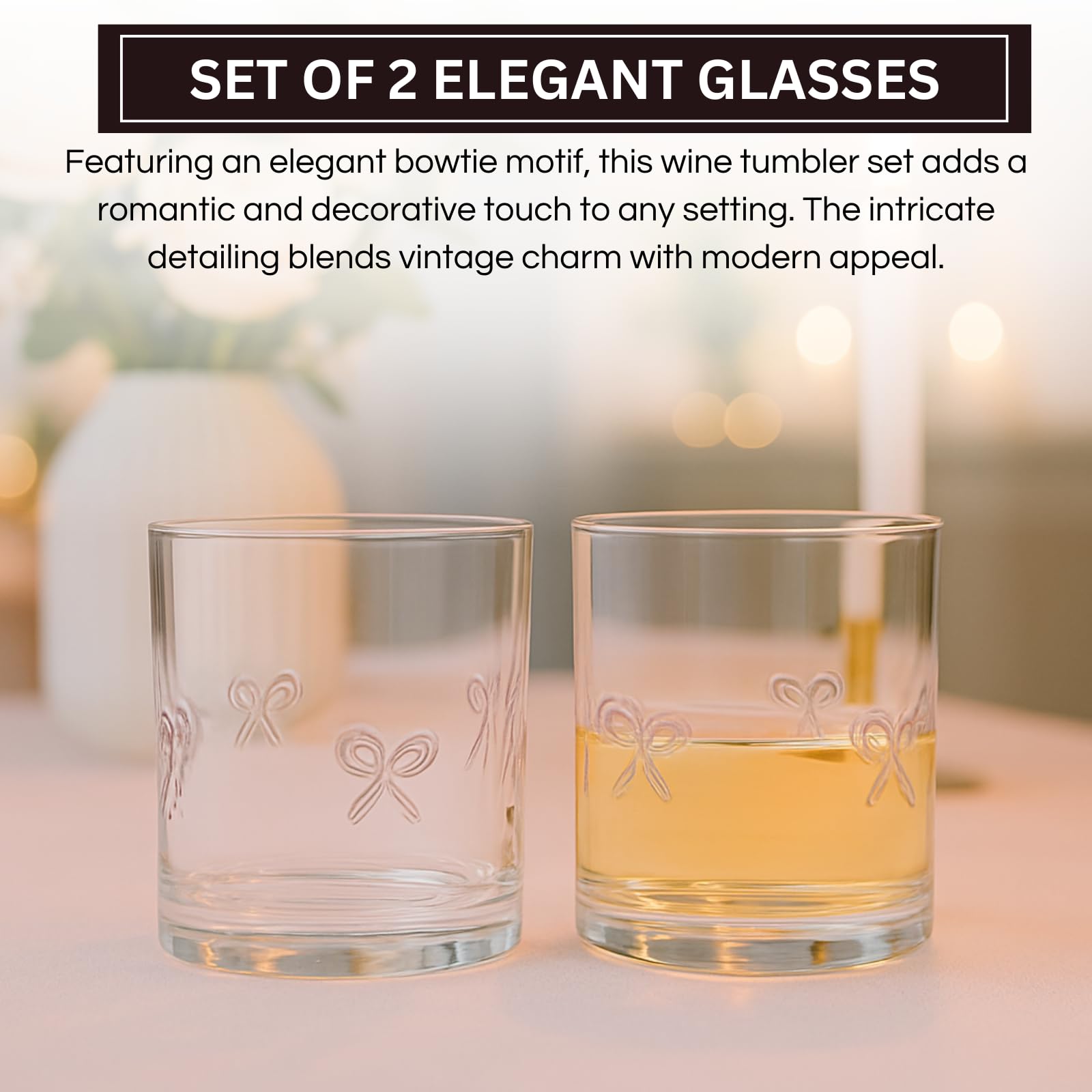 Khen Bowtie Tumblers Set Stylish Break Resistant Acrylic Drinkware - Set of 2 Pink