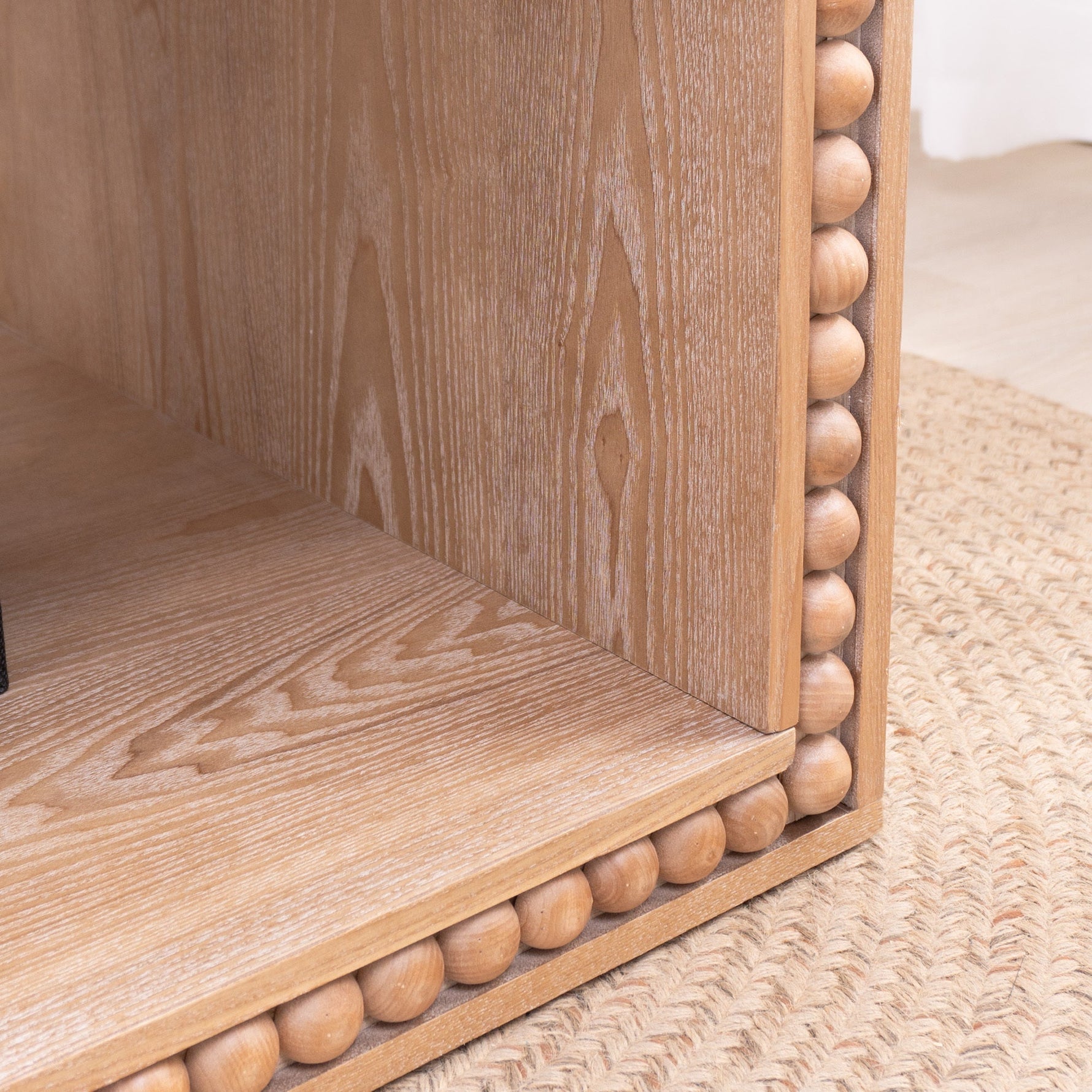Rustic Beaded Edge Coffee Table – 47.6" Rectangular Center Table with Open Storage Shelf