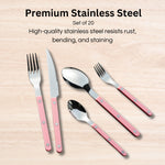 Khen Pink Cutlery Set of 20 –18/8 Stainless Steel Flatware
