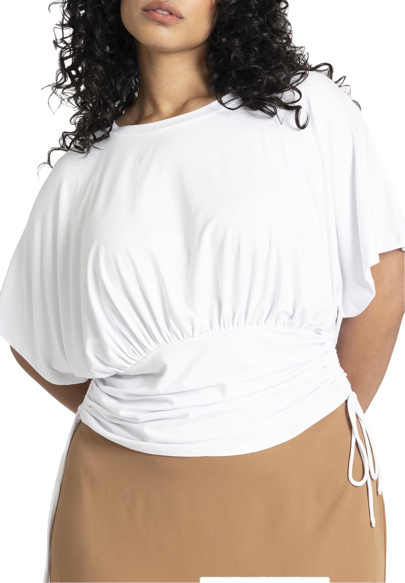 ELOQUII Women's Plus Size wrap Sleeve Tee - 14/16, White