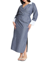 ELOQUII Women's Plus Size Striped Midi Shirt Dress - 16, Navy/White Stripe