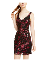Sequin Hearts Womens Juniors V Neck Mesh Cocktail and Party Dress Black 3