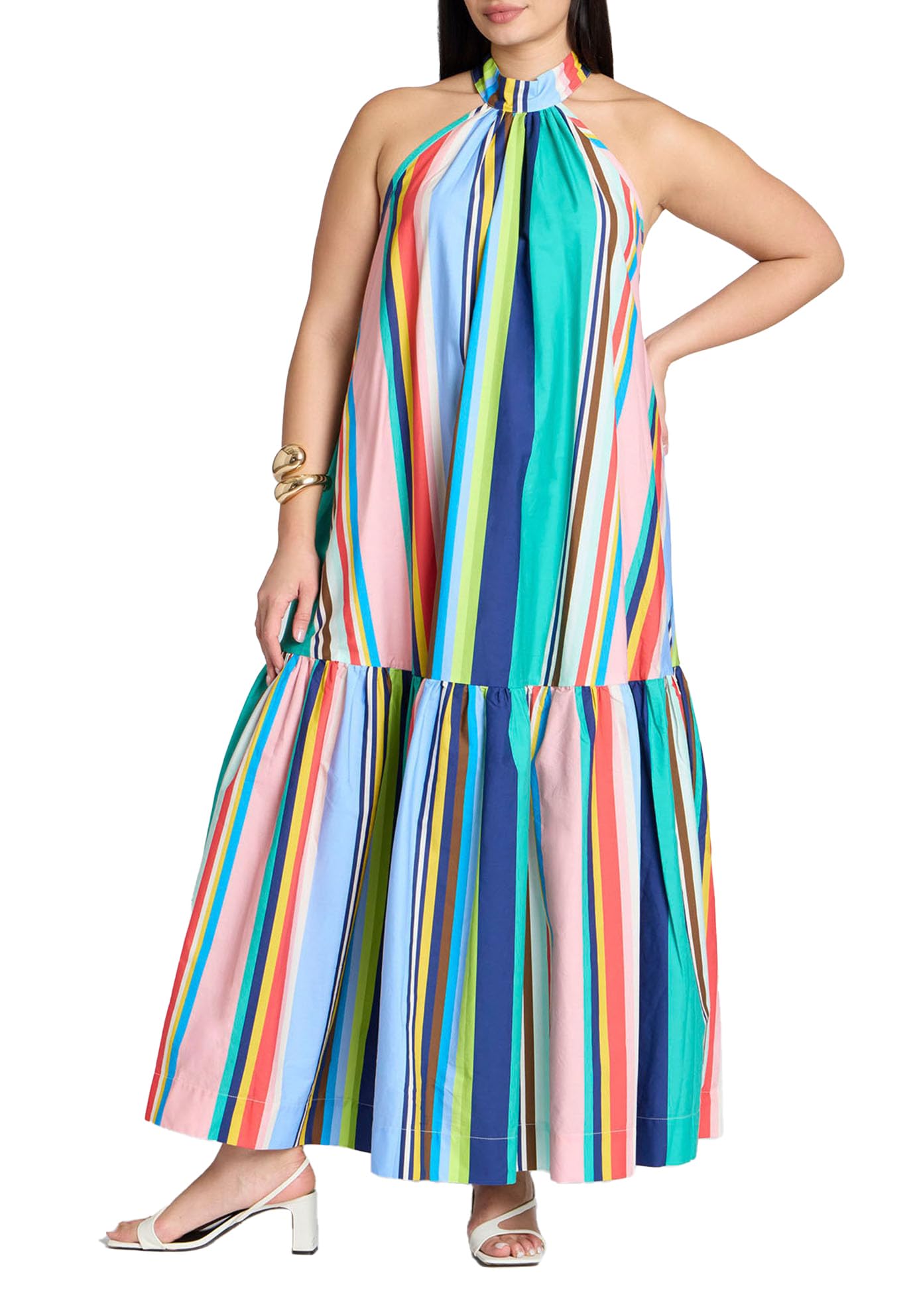 ELOQUII Women's Plus Size Multi Stripe Trapeze Maxi Dress - 20, Casetta Stripe