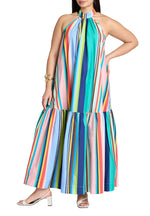 ELOQUII Women's Plus Size Multi Stripe Trapeze Maxi Dress - 20, Casetta Stripe