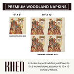 Khen Woodland Napkins, 100 Pack 4 Designs, 5" x 5" Folded Beige Square Disposable