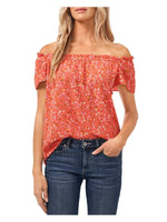CeCe Short Sleeve Square Neck Floral Blouse Bay Coral SM