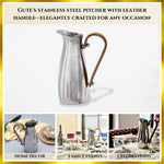 Silver Stainless Steel Water Pitcher, Leather Handle