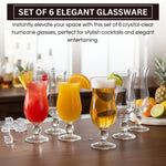 Hurricane Glassware Set of 6, Clear Glass Drinkware