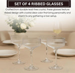 Ribbed Coupe Glasses Set Crystal Bar Drinkware – 10oz Clear