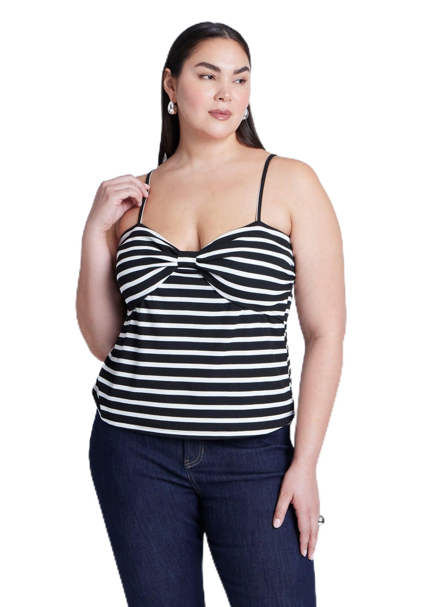 ELOQUII Women's Plus Size Striped Sweetheart Tank - 14/16, Black White Stripe