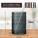 Khen Hobnail Drinking Glasses with Straws | Muted Colors | Set of 6