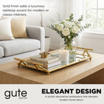 Gold Mirrored Decorative Tray, 20" Large Rectangular Aluminum Bamboo Frame