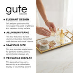 Gold Mirrored Decorative Tray, 20" Large Rectangular Aluminum Bamboo Frame