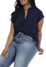 ELOQUII Women's Plus Size Notch Collar Blouse - 14, Dress Blues
