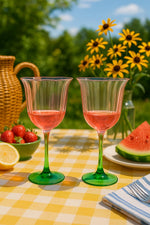 Khen Blossom Pink Tulip Wine Glasses Set of 2, Hand Blown Colored Crystal