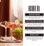 Khen Acrylic Coupe Glasses – Set of 4 Stemmed 8 oz Clear Cocktail Glasses
