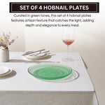 Glass Hobnail Dinner or Charger Plates | Set of 4 | Green