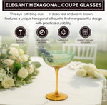 Khen Hexagonal Coupe Glasses Elegant Break Resistant  - Set of 2 Teal + Brown