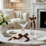 Single Clear Martini Glass with Pink Bow on Stem, One Piece