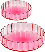 Khen Glass Flower Wave Colored Plates | Set of 2 | Blush Pink Green