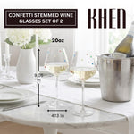 Confetti Stemmed Wine Glasses Set of 2, 20oz Multicolor Clear Glass 20oz
