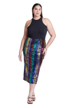 ELOQUII Women's Plus Size Rainbow Striped Sequin Midi Skirt - 16, Multi Color Stripe