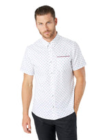 7 Diamonds Men's Highway Star 4-Way Stretch Geometric Print Slim Fit Short Sleeve Shirt (XX-Large, White)