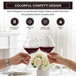 Confetti Stemmed Wine Glasses Set of 2, 20oz Multicolor Clear Glass 20oz