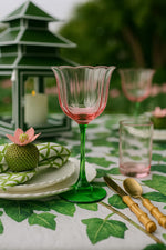 Khen Blossom Pink Tulip Wine Glasses Set of 2, Hand Blown Colored Crystal