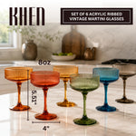 Eze Acrylic Ribbed Champagne Coupe, Cocktail Glassware, Set of 6