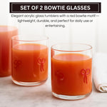 Red Bowtie Tumbler | Clear Water or Juice Glasses | Set of 2