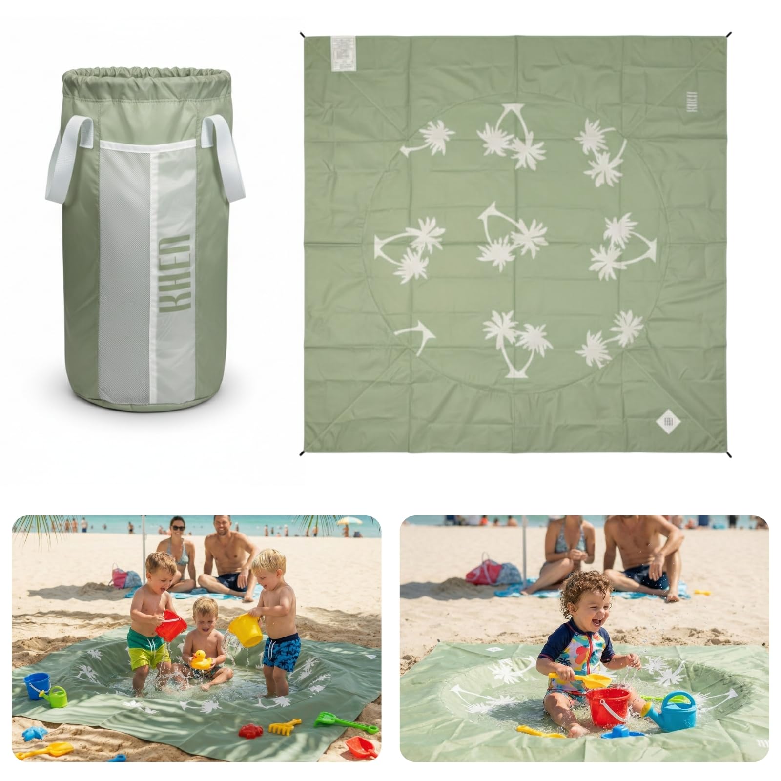Khen Baby Beach Splash Mat Green, 1 Piece, 78.74 x in Waterproof Polyester Portable Foldable