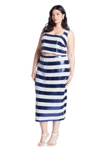 ELOQUII Women's Plus Size Sequin Striped Midi Skirt - 16, Navy and White Stripe