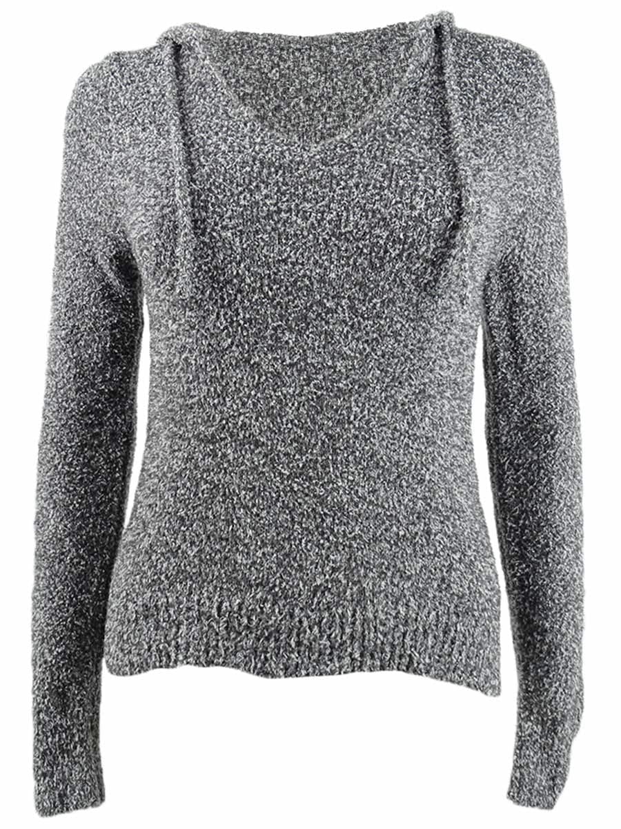 Crave Fame Juniors' Marled Fuzzy Pullover Hoodie Black Size Medium