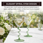 Spiral Stem Martini Glasses Set of 2, 9.2oz 7.05" Green